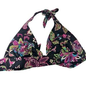 Victoria’s Secret Black Floral Print Halter Bikini Top Size Large